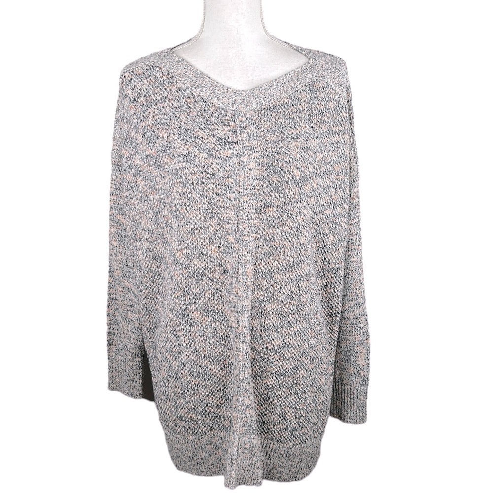 LOFT Boatneck Pink Blue & White Knit Oversized Long Sleeve Sweater Size Medium